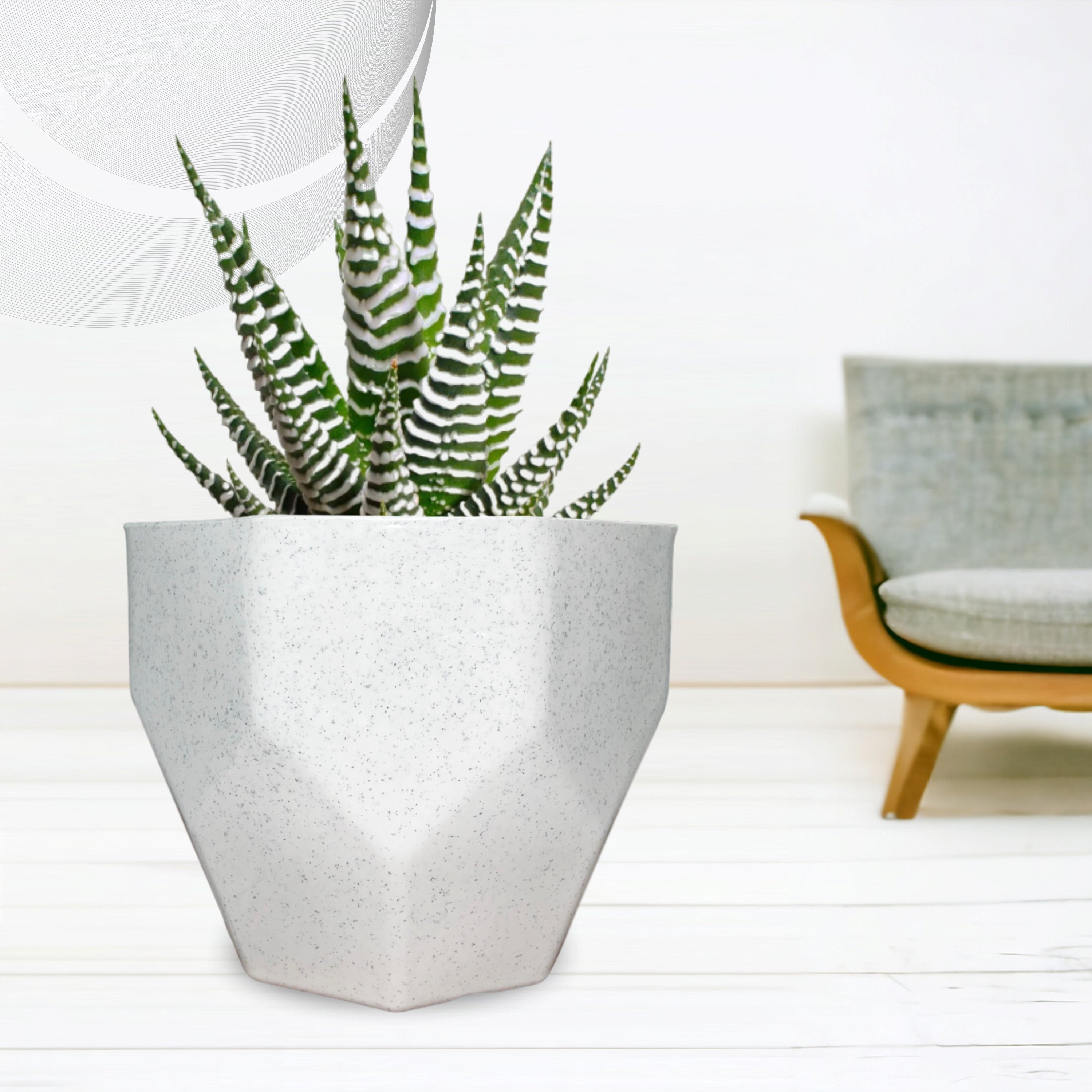 Dimond Shape Marble Design Plastic Pot 12 Inch Grey