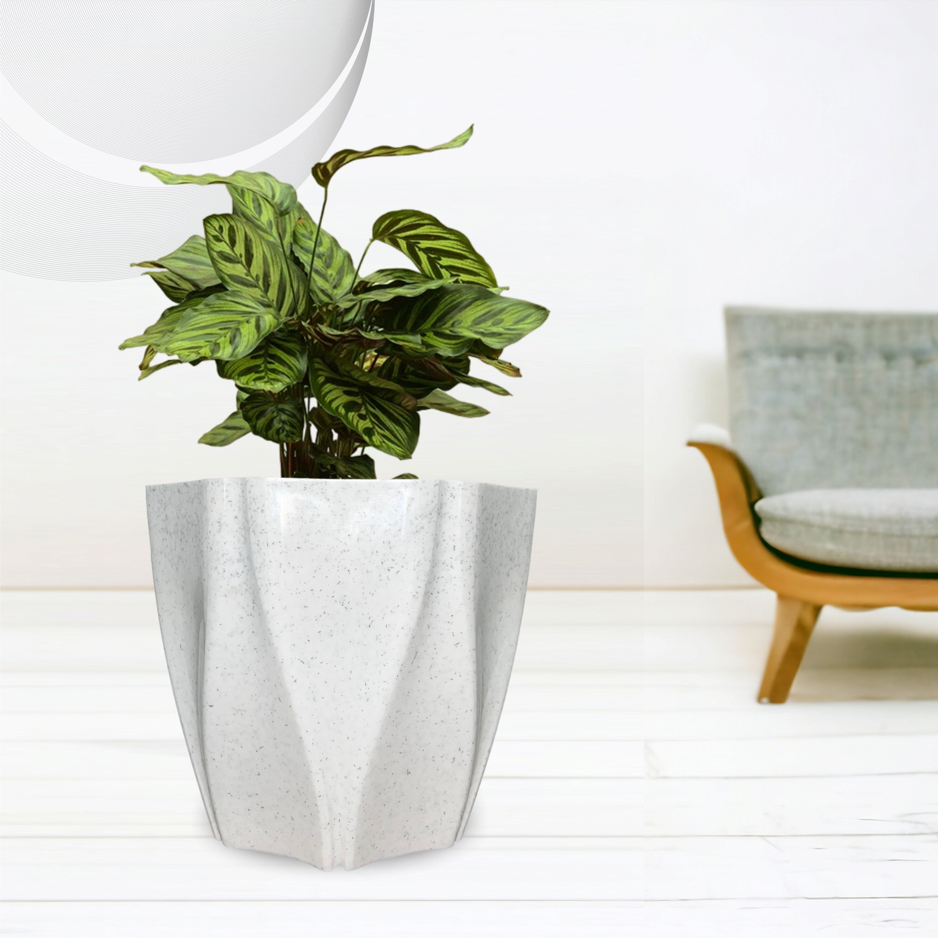 Marble Design Plastic Pot 10 Inch Grey