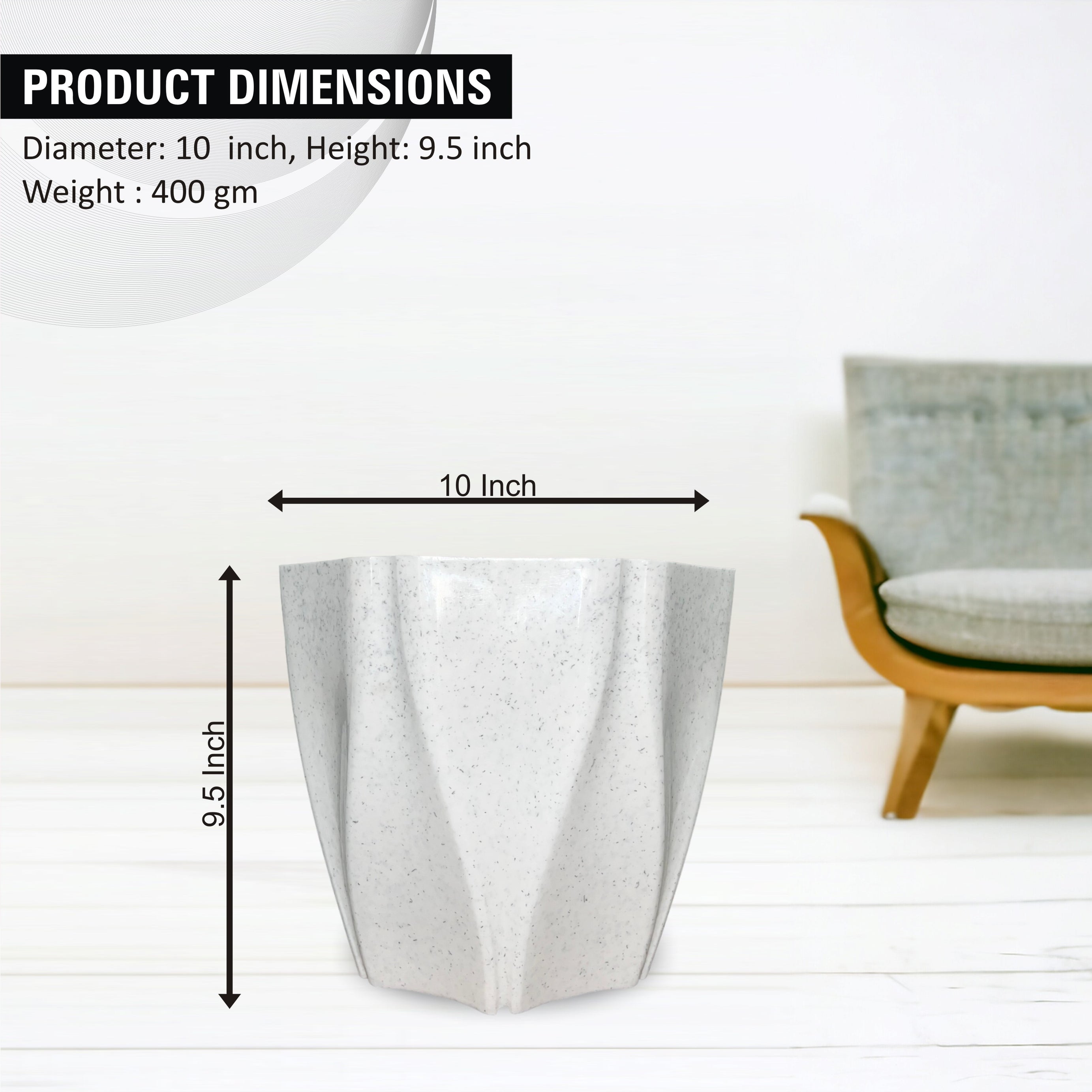 Marble Design Plastic Pot 10 Inch Grey