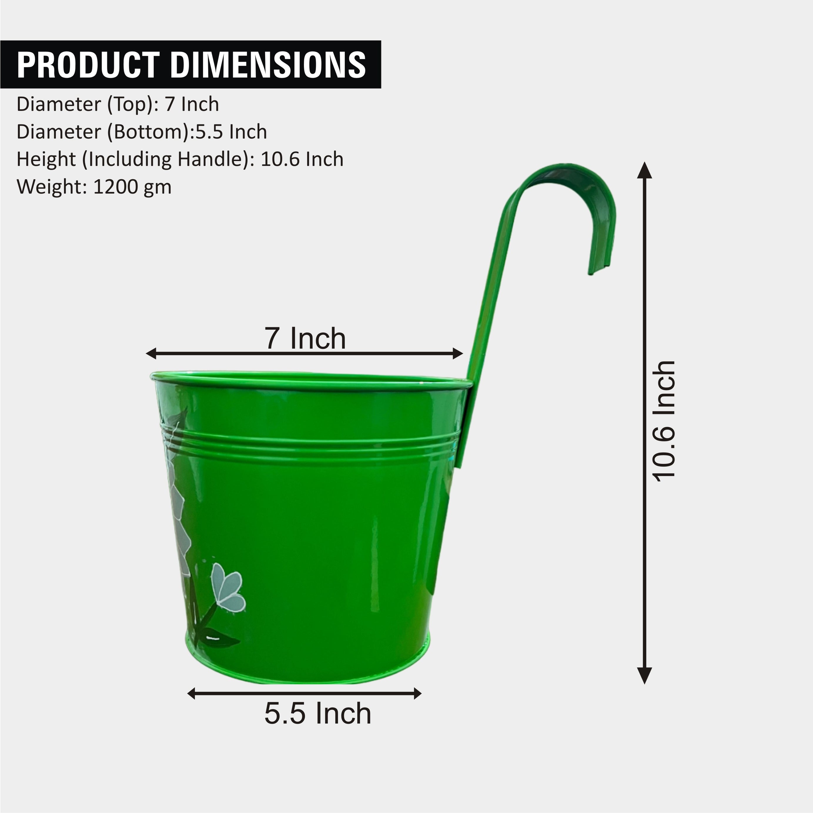 Colorful Round Shape Railing, Balcony Hanging Metal Planters (Set of 5)