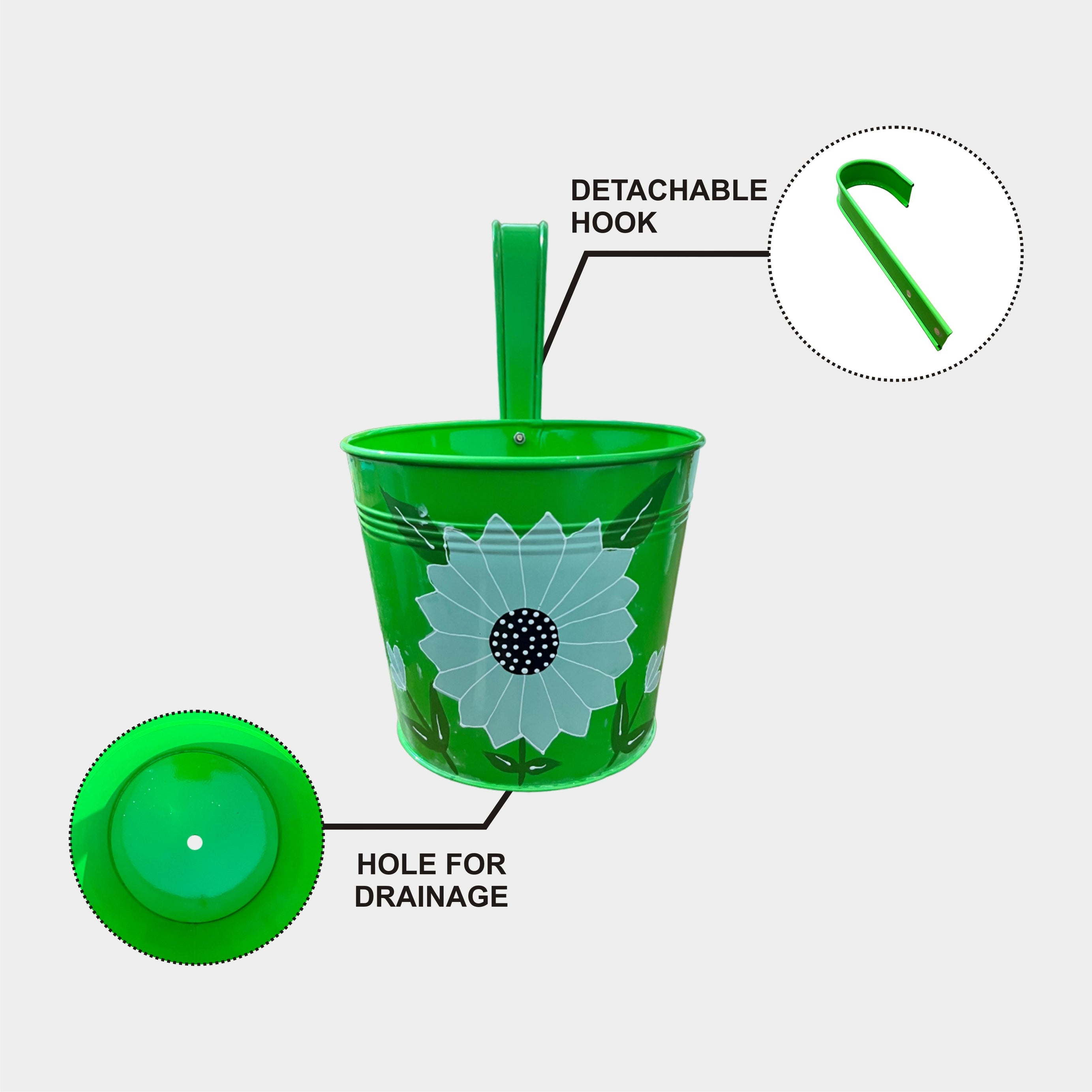 Colorful Round Shape Railing, Balcony Hanging Metal Planters (Set of 5)